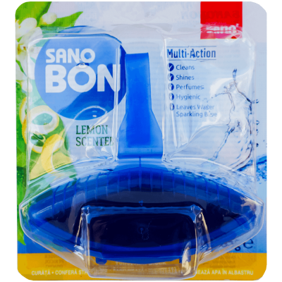 Odorizant solid pentru toaletă Sano Bon Blue Lemon Multi-Action, 5 în 1, 55 g